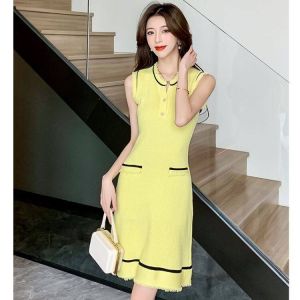 Missliu thời trang Nữ Tay Ngắn váy sọc Đầm dệt kim 2025 mùa hè mới Hàn Quốc giữa Chiều dài đáy túi hip váy