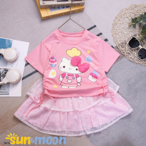 Sét váy bé gái 15kg-38kg chân váy ren cao cấp xếp ly Áo thun cotton chính phẩm sun&moon