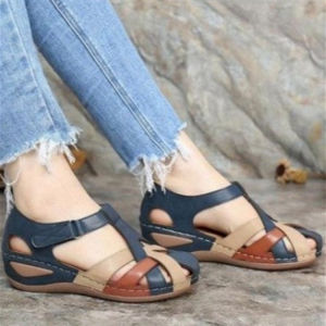 [Free Shipping] New Plus-Size WomenS Shoes: Retro Round-Toe Wedge-Heel Criss-Cross Strap Sandals