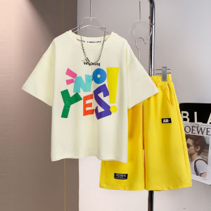 Beiyimeng 2024 Summer New Fashion Short sleeved summer clothing Two piece set of printed shorts Street Sports Fashion New Style for Boys Street Sports Fashion