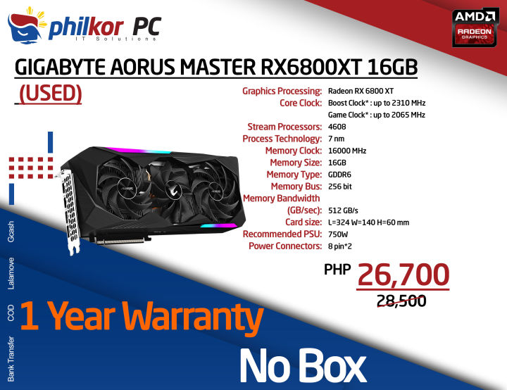 Gigabyte Aorus Master Rx 6800 Xt GIGABYTE AMD Radeon RX 6800