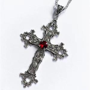 Fashion Vintage Flame Cross Pendant Necklace for Women Men Long Chain Punk Goth Trendy Accessories