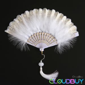 C.B.【Ready in Stock】 Feather Fan Folding Fan for Lolita Costume Accessories Dance Wedding Party Decor