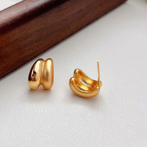 Fashionable Ring Gift 轻奢s925银针金属耳环哑光雾面亮面拼接渐变耳钉小众级感气质耳饰