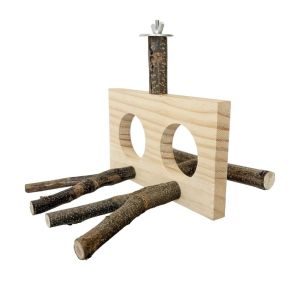 OUTOPEN Double-hole Perch Wood Bird Branch Stand Detachable Natural Parrot Parrot Perch Sturdy Wear-resistant Bird Stand Perch For Parakeet Budgie atoos