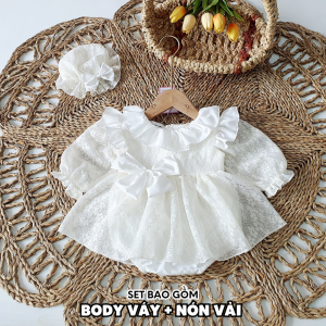 BD139 Body váy công chúa RIOKIDS kèm nón cho bé gái sơ sinh mặc thôi nôi đầy tháng Lễ Tết dễ thương