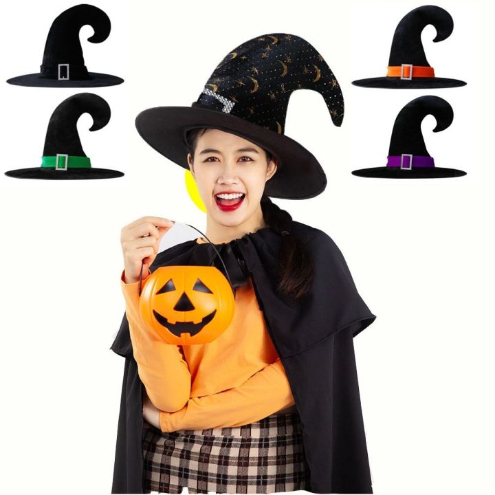 Qyi6267 Gilding Halloween Witch Wizard Hat Bending Angle Velvet Devil