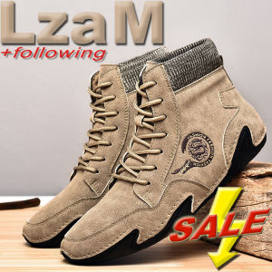 LzaM-Socks Mouth Fly-Knit Ankle Boots Quality Suede Motorcycle Boots Fashion Retro Hand Stitching Shoes Large Size：38-48 Rubber Soft Sole For Anti Slip