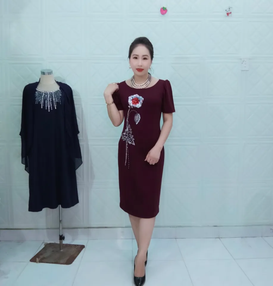 Giảm giá Đầm ôm body trung niên dự tiệc phối lưới size M L XL - Mua Thông  Minh