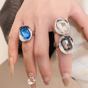 LAPBR 3PCS Candy Color Alloy Rings Set Exaggerated Y2K Classic Big Dome Plain Ring Korean Punk Style Square Geometric Ring Women