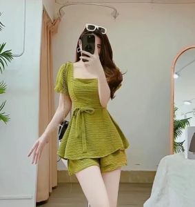 Set thời trang nữ hottrend bigsize 50-100kg set cổ vuông cột eo thun nhật co giãn tôn dáng