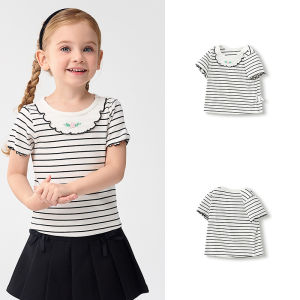 balabala Children Baby Short Sleeve Girl T-Shirt Children Top 2025 New Summer Shoulder-Fit Inner Wear Embroidered T-Shirt