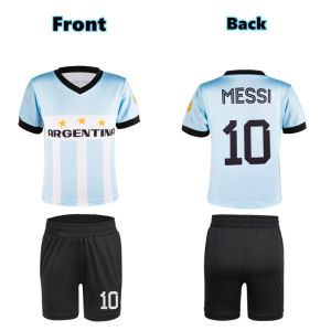 6-12 Years Soccer Jersey for Kids Boys Sportswear Girls Football Shirt Set Blue France Ronaldo Messi