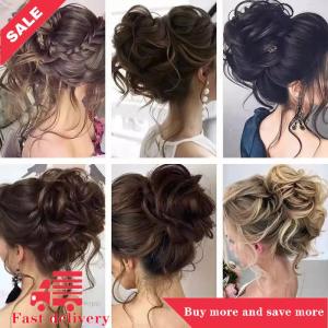 [COD] Synthetic Curly Bun Messy Claw Chignon Clip Elastic Hair Scrunchies Hairpieces Donut Updo Hair Pieces For Women