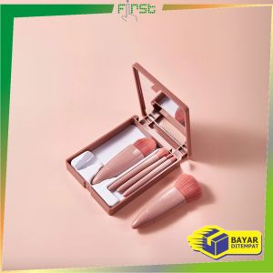 FH-K191 Set Kuas Make Up Portable Plus Cermin Rias / Makeup Brush Set 5IN1 With Box Brush Foundation