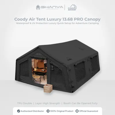 Coody Air Tent Luxury 13.68 PRO Canopy (13.68 Sqm M2) Large Inflatable Tent (Tenda Praktis) Waterproof & UV Protection Luxury Quick Setup for Adventure Camping / Glamping / Fishing / Bushcraft / Hiking - Black