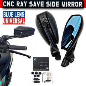 ✅COD Blue Lens Full CNC Alloy Universal Short Stem Rearview Ray Save Side Mirror With Screws Adjustable
