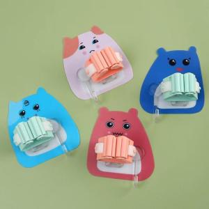 Cartoon Bear Mop Holder with Hook Hanging Broom Racks Self-Adhesive Broom Clip Bathroom Organizer