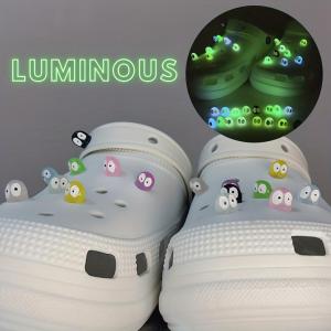 yangpa123 16pcs/set Luminous Cute Seven-color Cute Little Black Fun Matching Accessories Summer DIY Accessories For Crocs New (Slighting Enough Light Can Make The Luminous Effect Better)