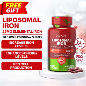 Iron Supplement Liposomal High Absorption Elemental Iron Blood Cell Production Non-Constipating Adults Women Men 25mg 90 Vegetable Capsules ORZAX