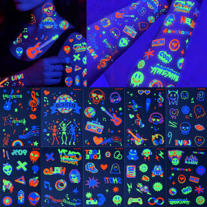 10Pcs Fluorescent Music Festival Tattoo Stickers Night Glow Body Sticker Store Bar Party Fluorescent Temporary Tattoo Stickers h260819