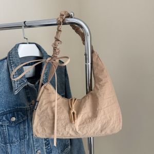 DINAH ไนลอน กระเป๋าเกี๊ยวพับ น้ำหนักเบา หลากหลาย กระเป๋าแบบมีเชือก แฟชั่น ลำลอง กระเป๋าสะพายไหล่ผู้หญิง ผู้หญิง