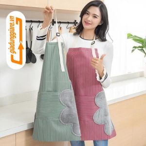 Tạp dề nấu ăn có khăn lau tay bên hông tạp giề kẻ hoa chống thấm nước thiết kế đơn giản tuyệt đẹp