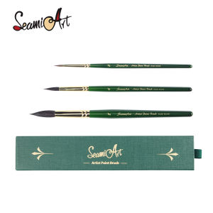 SeamiArt 3pcs Artist Pointed Round Sable Squirrel Brush Gift Set Short Green Handle Painting Brush For Watercolor