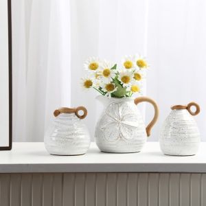 IIU Floral Embossed Polka Dots Ceramic Vase Retro Luxury Tableware Storage Jars Modern Gardening Farmhouse Style Tableware Racks Countertop Use