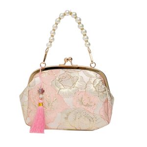 THREADJOY Túi đeo cổ tay Túi Dự TiệC Thêu Tay cầm ngọc trai Phụ kiện sườn xám Túi xách Hanfu Di động Túi đeo vai Túi ví cầm tay nữ Tiệc tùng