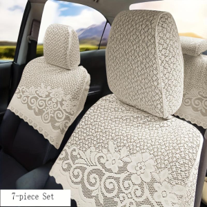 DOOUR 7Pcs Embroidered Car Seat Cover Lace Breathable Car Interior Seat Accessories Durable Universal Car Half Seat Cover for Toyota Corolla Car