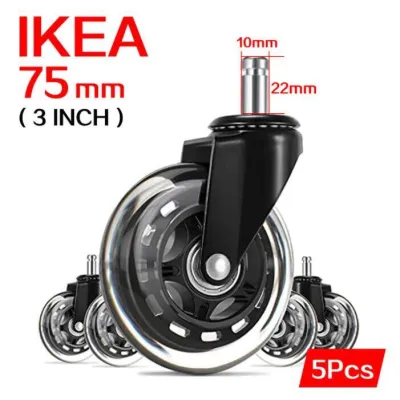 【 360°Universal Load-bearing Wheels】5pcs IKEA Office Chair Caster Wheel Replacement 3 inch Heavy Duty Caster Roller Universal Chair Game Chair Castor Wheel After installation push it around like a skateboard. It is silent and wont scratch the floor.