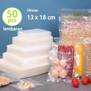 Plastik Vakum Sealer Embos Makanan 50Pcs untuk Kemasan Frozen Food Basah dan Kering ukuran 13x18 cm