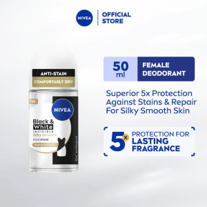 NIVEA Black & White Silky Smooth Deodorant Roll On 50ml / Women / Antiperspirant / Ubat Ketiak