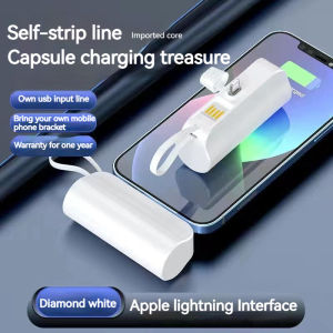 Portable Power Bank 2 in 1 PowerBank Mini Fast Charging 5000mAh Type C and Lightning Dual Charge Phone Stand Holder Lightweight Small Cute Power Bank