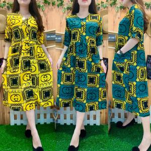 MIDI DRESS BUTTON POCKET GCETHNIC 03-121 GHAUDENS DRESS WANITA TERBARU