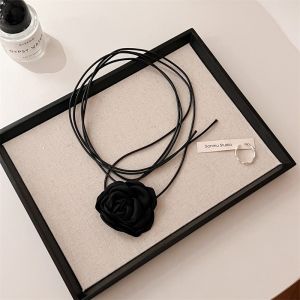 Vòng cổ nữ choker Hoa Hồng Đen Đỏ bằng vải có dây dài đeo cổ cá tính thời trang Hàn Quốc