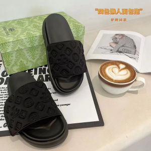 Free Shipping New Summer Collection: Thick-Soled Slippers With Velcro Straps Featuring A Platform Sole And Embossed Design Perfect For Casual Wear