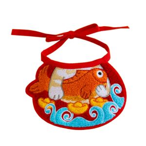 ZXCE Cute Cat Towel Embroidery Bib Stylish Cartoon Pet Water Scarf Washable Comfortable Pet Collar Spring Festival