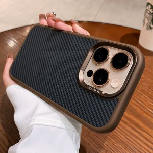 16Pro Max Carbon Fiber Case Luxury Slim Matte Shockproof Cover for iPhone 15 14 16 Pro Max Metal Camera Protection Armor Cover