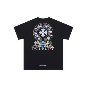 เสื้อยืดแขนสั้นสุดอินเทรนด์ Chrome Hearts ระดับไฮเอนด์ พิมพ์ลายไม้กางเขนและเกือกม้า แบบยูนิเซ็กซ์