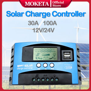Moketa Mppt Solar Charge Controller 100a 30a Power Dual USB Lcd Display 12V/24V Battery Controller