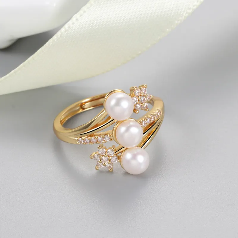 Natural white Freshwater Pearls Promise Ring for Women