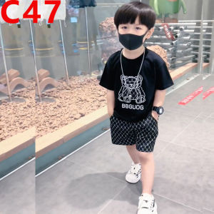 Terno for Kids Boy Pure Cotton Basic Black with simple print 1-5yrs old C47