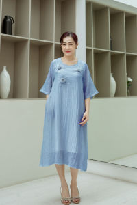 SWANLAKE | Váy Đầm Trung Niên Suông Che Bụng Đính Bông 3D Cổ Tròn Tay Lỡ 2 Lớp Vải Tơ Nhún Lót Cotton Cao Cấp Có Túi Sang Trọng Tặng Mẹ - D10858LW02