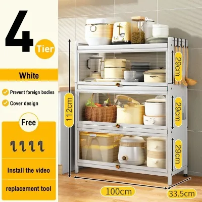 NINI Kitchen Dustproof Carbon Steel Storage Cabinet | Flip Door Kitchen Sideboard | Kitchen Tall Floor Cabinet | Kitchen Appliance Storage Rack