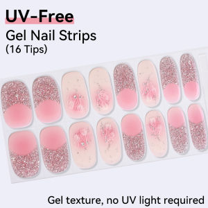 Radiant Shimmer Collection-Sparkling UV-Free Gel-Texture Nail Strips 16 Tips High-shine Glitters&Gold Foils No UV Lamp Required