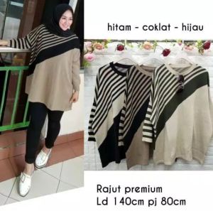 Atasan Rajut Import Oversize Motif Salur V Realpict Blus Jumbo XXXL