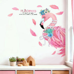 Decal giấy dán tường Chim hồng hạc Flamingo Có keo sẵn - Trang trí phòng ngủ phòng bé spa