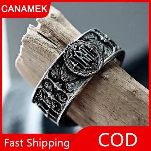 【CANAMEK】 Retro Cá Tính Cổ Bạc Màu Rỗng-out Cứu Trợ Vương Miện Nhẫn Cho Phụ Nữ Người Đàn Ông Halloween Thời Trang Gothic Đồ Trang Sức